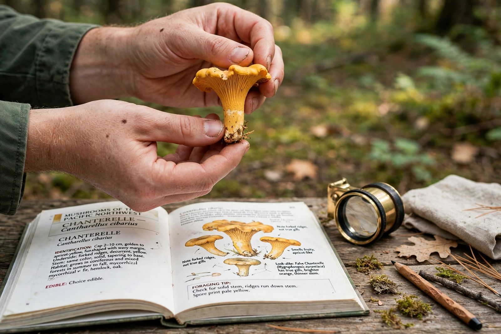 A spread of collected mushroom specimens laid out on a table at a mycological society identification session